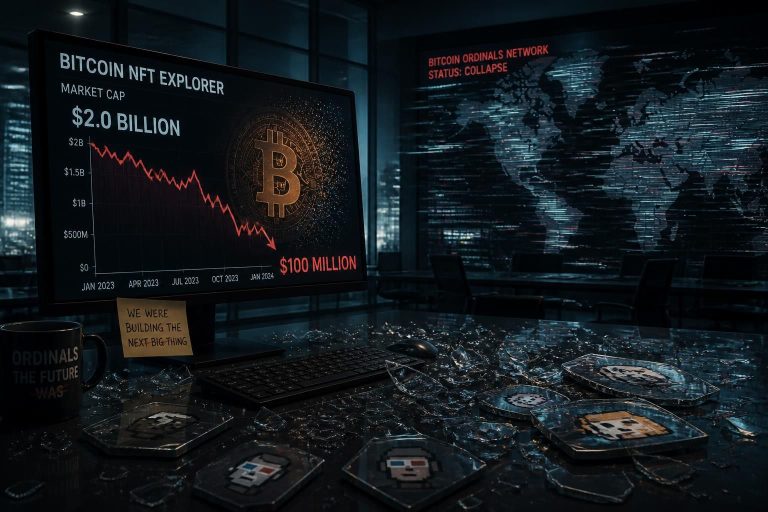 discover the story behind a bitcoin nft explorer's dramatic fall from a $2 billion valuation to $100 million after the ordinals crash, exploring the impact on the nft market.
