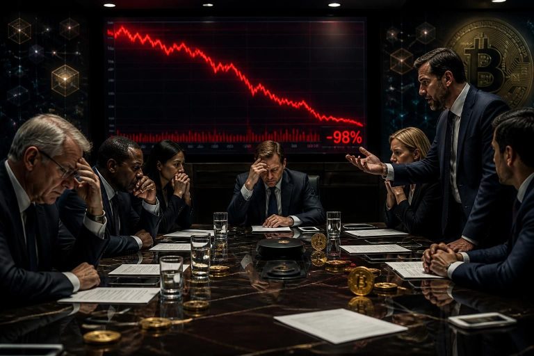discover how this company is dealing with intense shareholder pressure to sell off its bitcoin holdings after a dramatic 98% price drop.