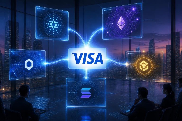 visa expands its stablecoin settlement program by integrating five new blockchains, enhancing cross-border payment efficiency and scalability.